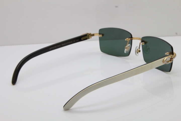 2018 New Cartier Rimless Smaller Big Stones 3524012A Original Black White Buffalo Horn Sunglasses in Gold Brown Lens （Limited edition）