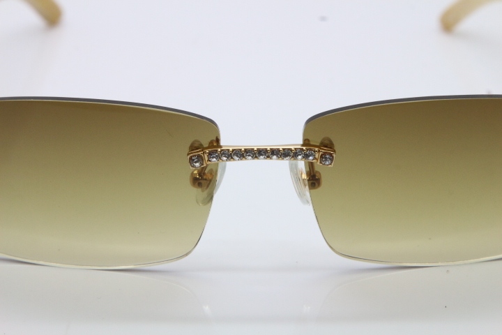 2018 New Cartier Rimless Smaller Big Stones 3524012A Original White Buffalo Horn Sunglasses in Gold Brown Lens