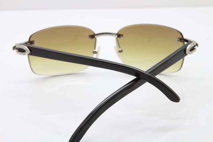 Cartier Rimless Smaller Big Stones T8200497 Black Buffalo Horn Sunglasses in Gold Brown Lens