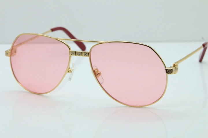 2018 New Cartier 1324912 Sunglasses in Gold Pink Lens