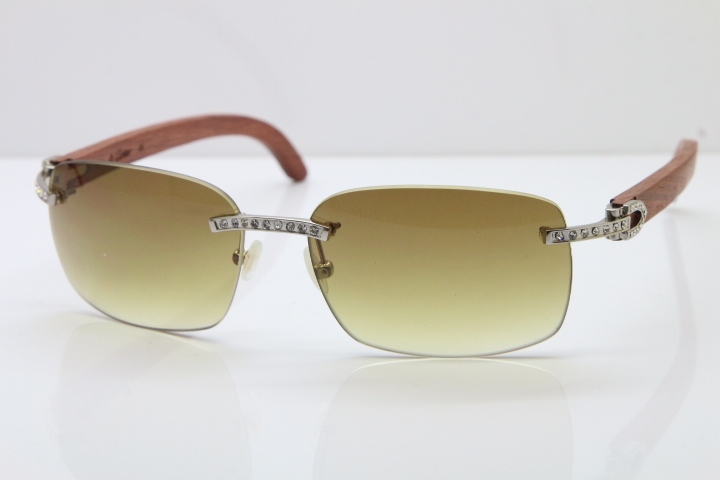 Cartier Rimless Smaller Big Stones T8200497 Wood Sunglasses in Gold Brown Lens