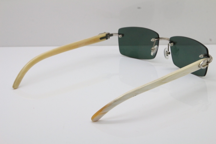 2018 New Cartier Rimless Smaller Big Stones 3524012A Original White Buffalo Horn Sunglasses in Gold Brown Lens