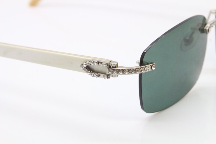 2018 New Cartier Rimless Smaller Big Stones 8200759A Original White Genuine Buffalo Horn Sunglasses in Gold Brown Lens