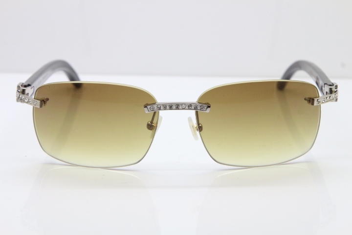 Cartier Rimless Smaller Big Stones T8200497 Black Buffalo Horn Sunglasses in Gold Brown Lens