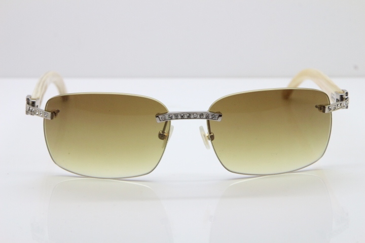 Cartier Rimless Smaller Big Stones T8200497 White Buffalo Horn Sunglasses in Gold Brown