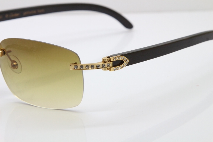 Cartier Rimless Smaller Big Stones T8200497 Black Buffalo Horn Sunglasses in Gold Brown Lens