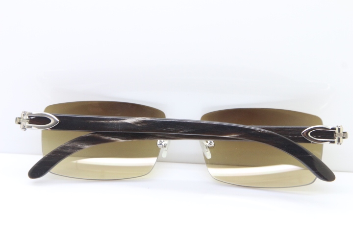 Cartier Rimless 8200757 Original Black Mix Gray Buffalo Horn Sunglasses in Gold Brown Lens