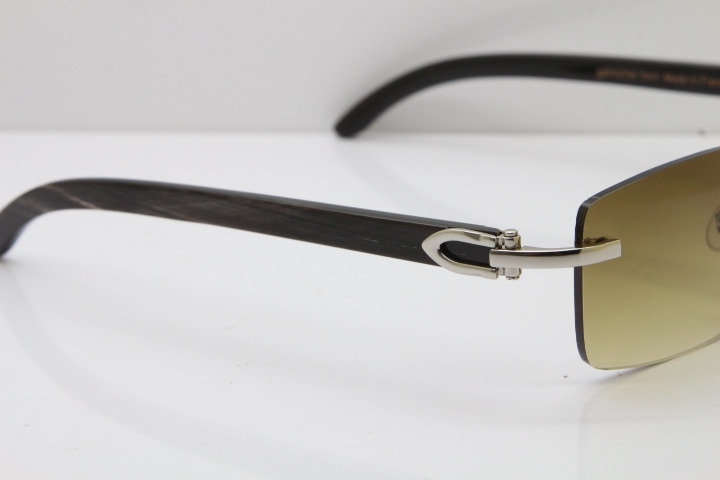 Cartier Rimless 8200757 Original Black Mix Gray Buffalo Horn Sunglasses in Gold Brown Lens