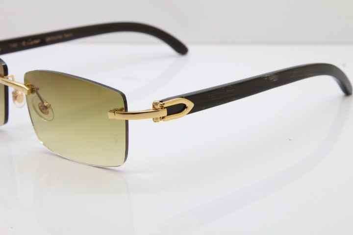 Cartier Rimless 8200757 Original Black Mix Gray Buffalo Horn Sunglasses in Gold Brown Lens