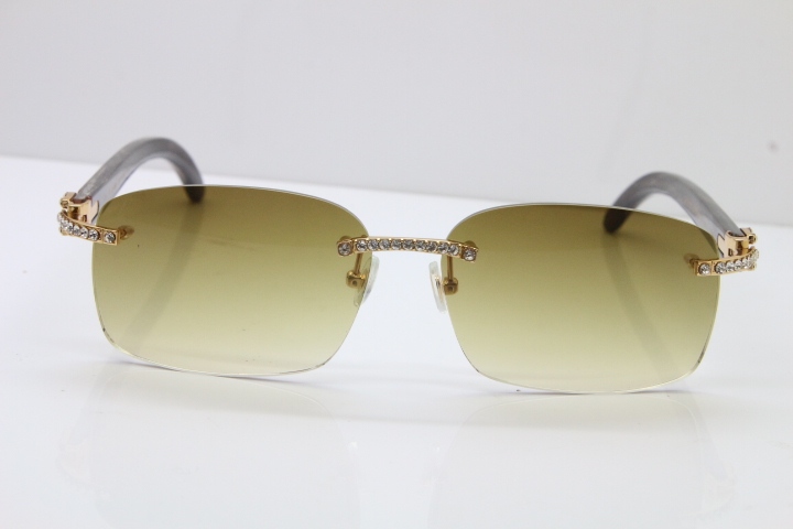 Cartier Rimless Diamond 8200760 Original Black Mix Gray Buffalo Horn Sunglasses in Silver Brown Lens