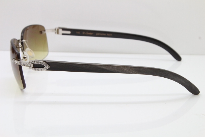 Cartier Rimless Diamond 8200497 Black Mix Gray Buffalo Horn Sunglasses in Gold Brown Lens