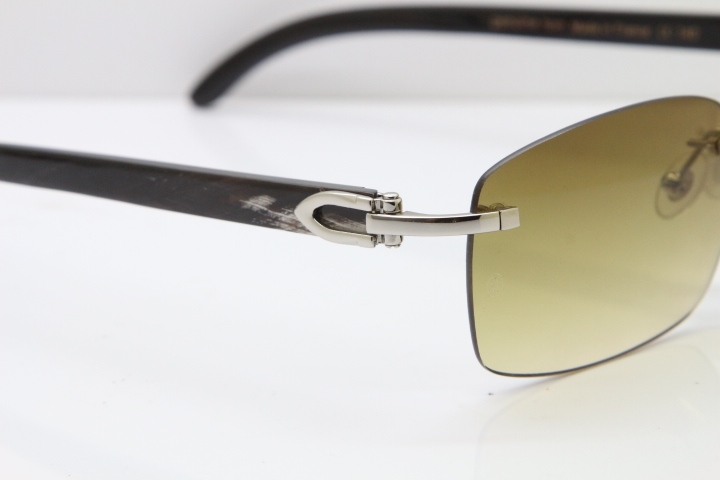 Cartier Rimless 8200759 Black Mix Gray Buffalo Horn Sunglasses in Gold Brown Lens Limited edition