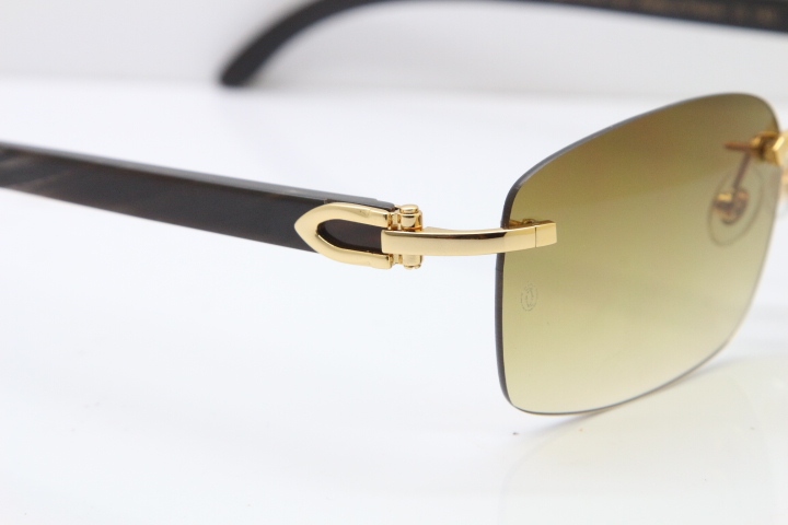 Cartier Rimless 8200759 Black Mix Gray Buffalo Horn Sunglasses in Gold Brown Lens Limited edition