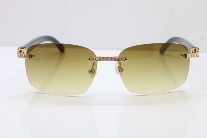 Cartier Rimless Diamond 8200497 Black Mix Gray Buffalo Horn Sunglasses in Gold Brown Lens