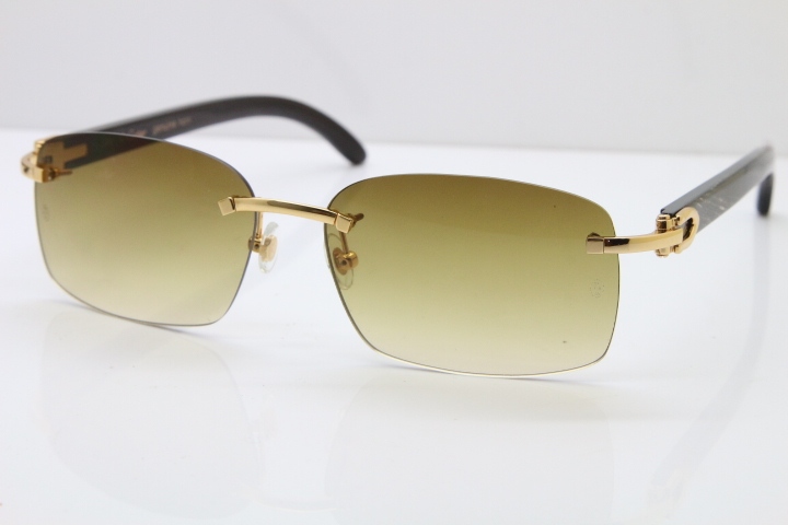 Cartier Rimless 8200759 Black Mix Gray Buffalo Horn Sunglasses in Gold Brown Lens Limited edition