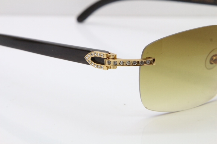 Cartier Rimless Diamond 8200497 Black Mix Gray Buffalo Horn Sunglasses in Gold Brown Lens