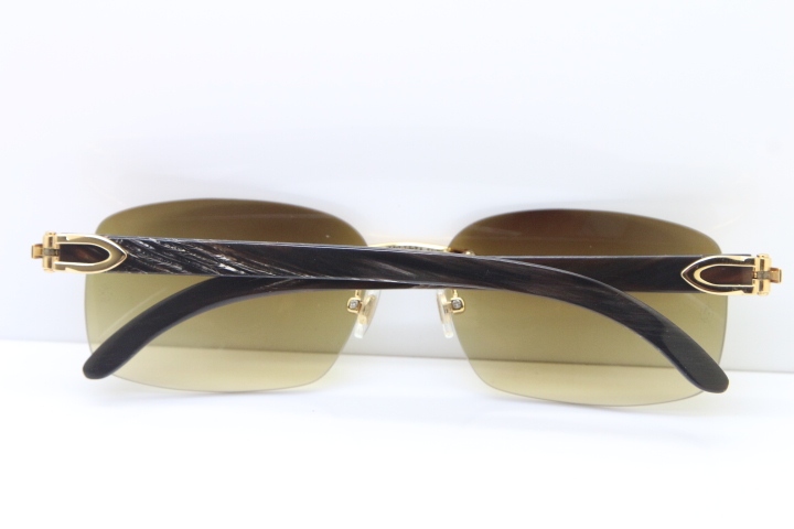 Cartier Rimless 8200759 Black Mix Gray Buffalo Horn Sunglasses in Gold Brown Lens Limited edition