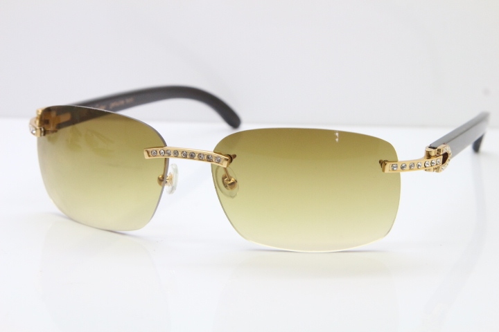 Cartier Rimless Diamond 8200497 Black Mix Gray Buffalo Horn Sunglasses in Gold Brown Lens