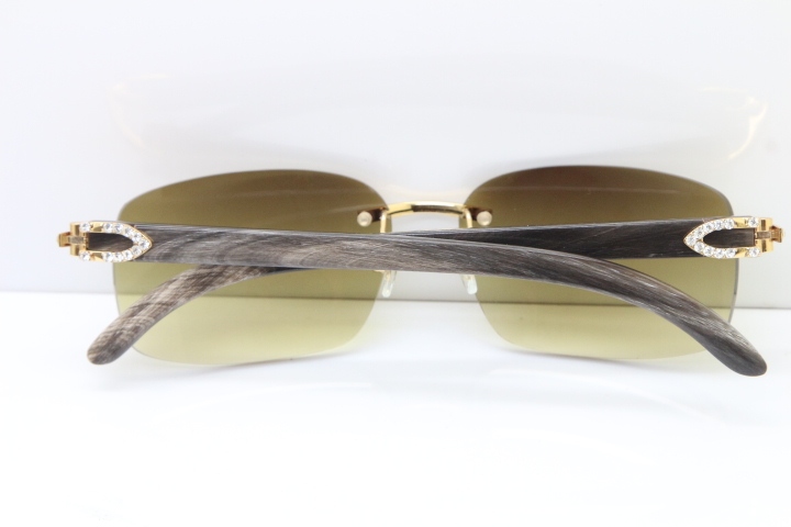 Cartier Rimless Diamond 8200760 Original Black Mix Gray Buffalo Horn Sunglasses in Silver Brown Lens