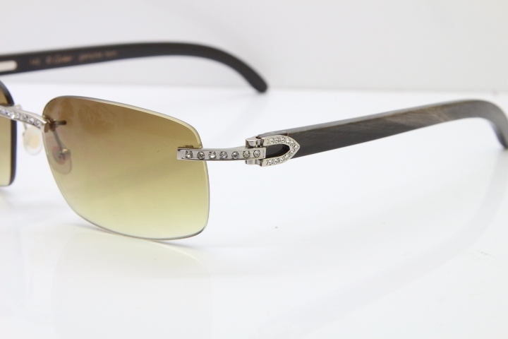 Cartier Rimless Diamond 8200497 Black Mix Gray Buffalo Horn Sunglasses in Gold Brown Lens