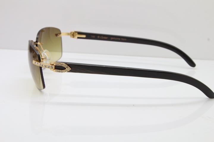 Cartier Rimless Diamond 8200497 Black Mix Gray Buffalo Horn Sunglasses in Gold Brown Lens