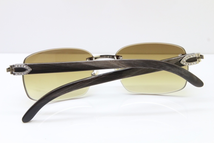 Cartier Rimless Diamond 8200497 Black Mix Gray Buffalo Horn Sunglasses in Gold Brown Lens