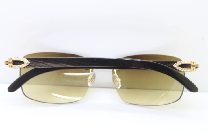 Cartier Rimless Diamond 8200497 Black Mix Gray Buffalo Horn Sunglasses in Gold Brown Lens