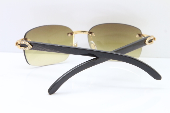 Cartier Rimless Diamond 8200497 Black Mix Gray Buffalo Horn Sunglasses in Gold Brown Lens