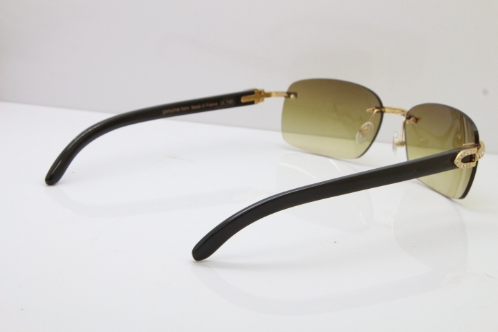 Cartier Rimless Diamond 8200497 Black Mix Gray Buffalo Horn Sunglasses in Gold Brown Lens