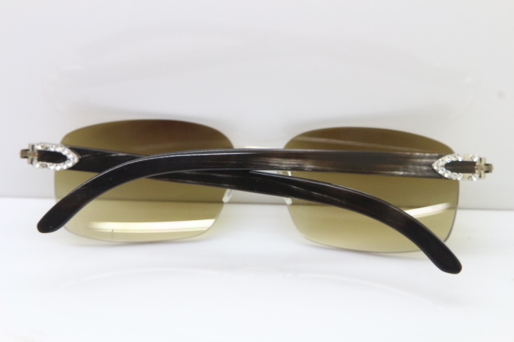 Cartier Rimless Diamond 8200760 Original Black Mix Gray Buffalo Horn Sunglasses in Silver Brown Lens