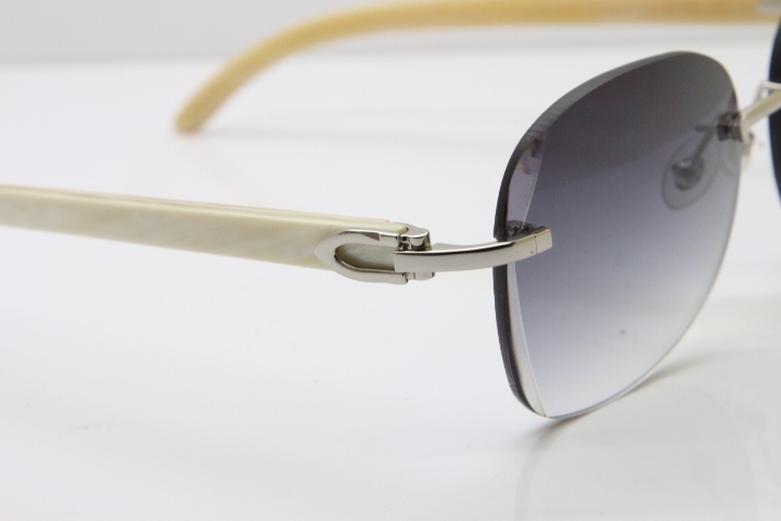 2018 New Cartier Rimless 3524012 Original White Genuine Natural Sunglasses in Gold Blue Lens (Lens Thickness of 3.5 )