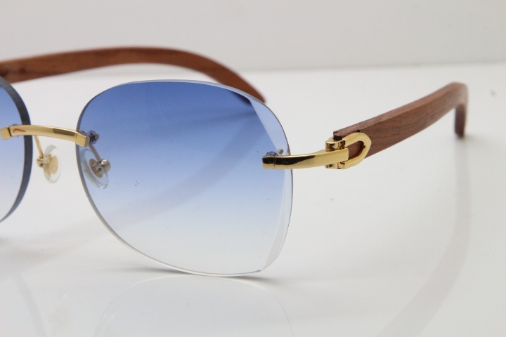 2018 New Cartier Rimless 3524012 Original Wood Sunglasses in Gold Brown Lens