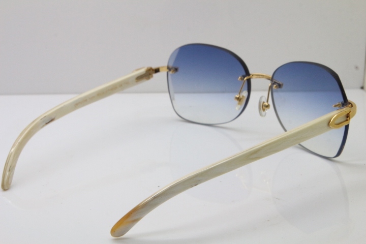 2018 New Cartier Rimless 3524012 Original White Genuine Natural Sunglasses in Gold Blue Lens (Lens Thickness of 3.5 )