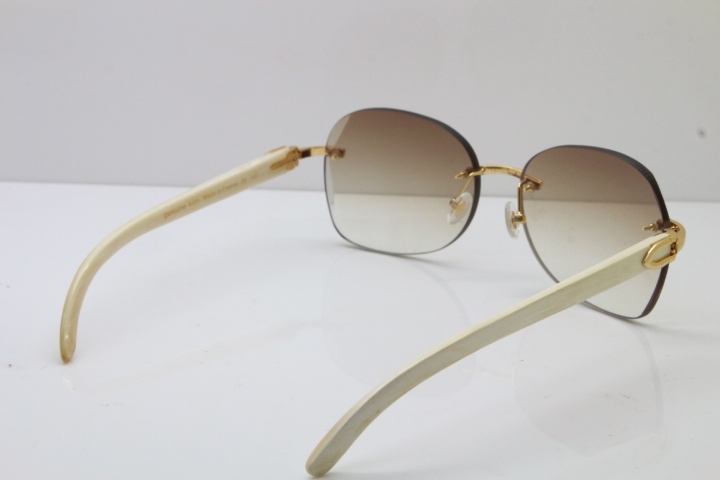 2018 New Cartier Rimless 3524012 Original White Genuine Natural Sunglasses in Gold Blue Lens (Lens Thickness of 3.5 )