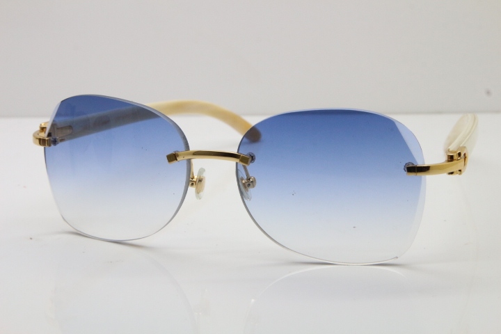 2018 New Cartier Rimless 3524012 Original White Genuine Natural Sunglasses in Gold Blue Lens (Lens Thickness of 3.5 )