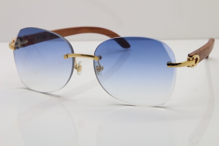 2018 New Cartier Rimless 3524012 Original Wood Sunglasses in Gold Brown Lens