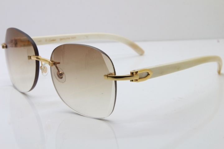 2018 New Cartier Rimless 3524012 Original White Genuine Natural Sunglasses in Gold Blue Lens (Lens Thickness of 3.5 )