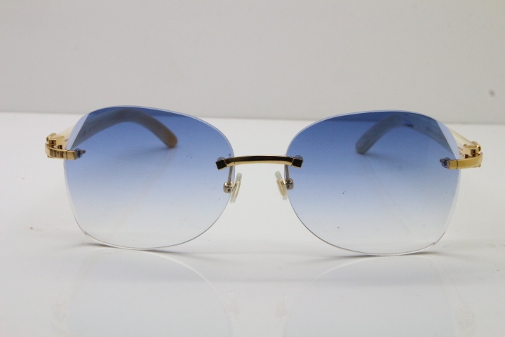 2018 New Cartier Rimless 3524012 Original White Genuine Natural Sunglasses in Gold Blue Lens (Lens Thickness of 3.5 )