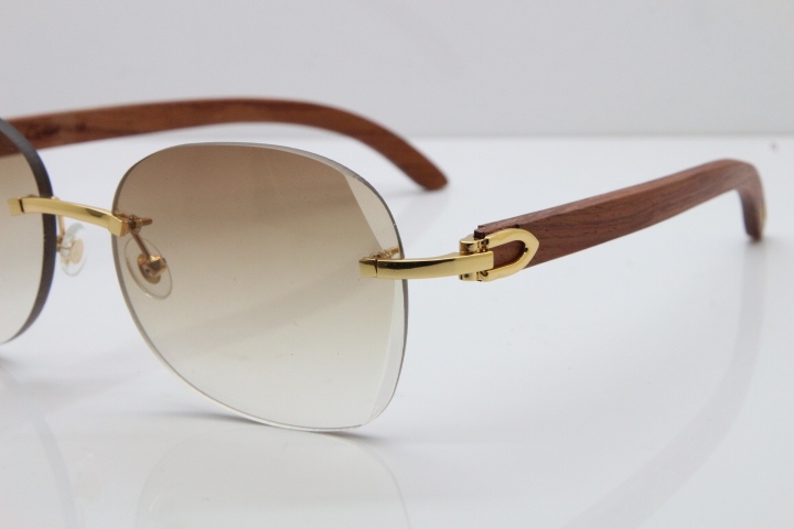 2018 New Cartier Rimless 3524012 Original Wood Sunglasses in Gold Brown Lens