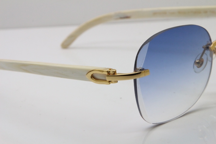 2018 New Cartier Rimless 3524012 Original White Genuine Natural Sunglasses in Gold Blue Lens (Lens Thickness of 3.5 )