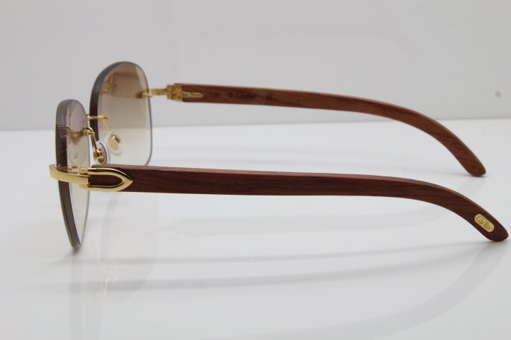 2018 New Cartier Rimless 3524012 Original Wood Sunglasses in Gold Brown Lens