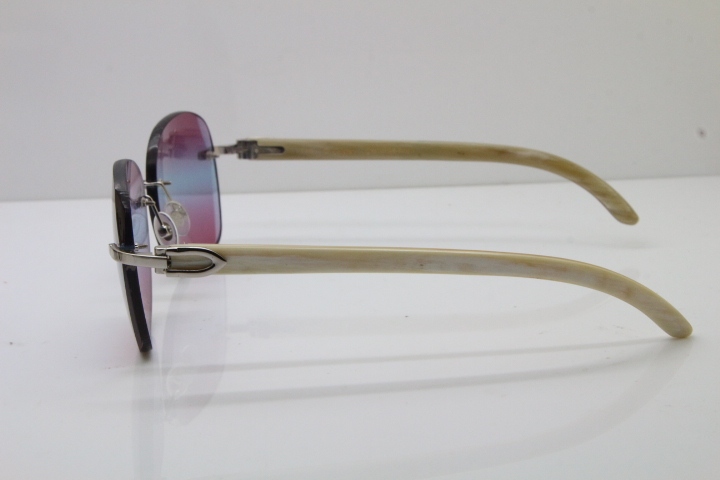 2018 New Cartier Rimless 3524012 Original White Genuine Natural Sunglasses in Gold Blue Lens (Lens Thickness of 3.5 )