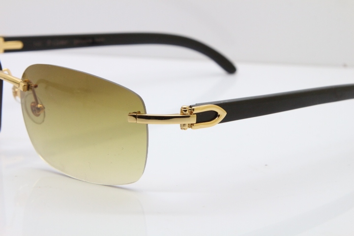 Cartier Rimless 8200497 Original Black Buffalo Horn Sunglasses in Gold Brown Lens Limited edition