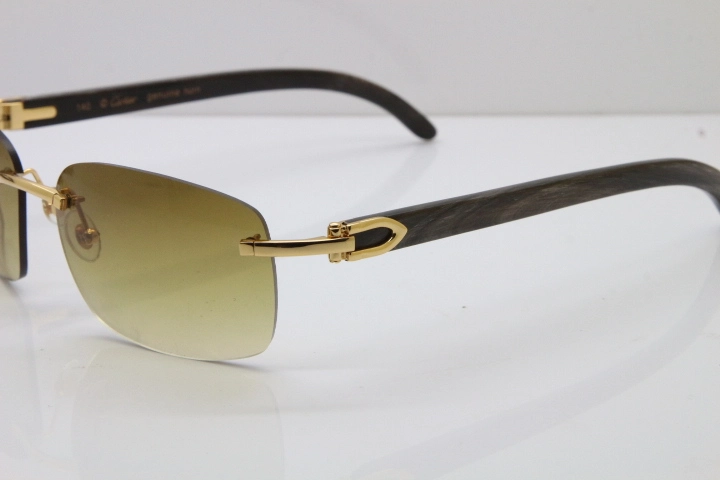 Cartier Rimless T8200497 Original Black Mix Gray Buffalo Horn Sunglasses in Gold Brown Lens Limited edition