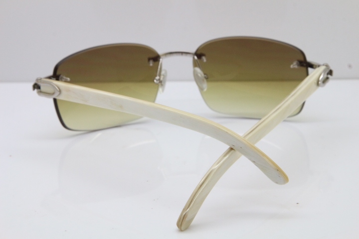 2018 New Cartier Rimless 8200497 Original White Genuine Natural Buffalo Horn Sunglasses in Gold Brown Lens Limited edition