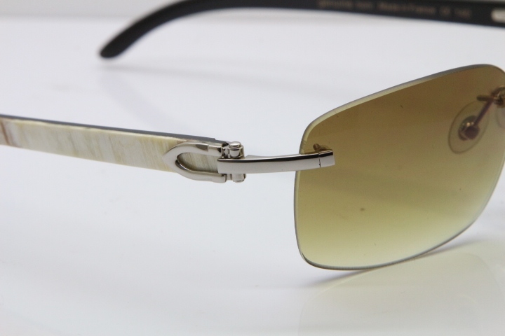 2018 New Cartier Rimless T8200497 Original White Inside Black Buffalo Horn Buffalo Horn Sunglasses in Gold Brown Lens Limited edition