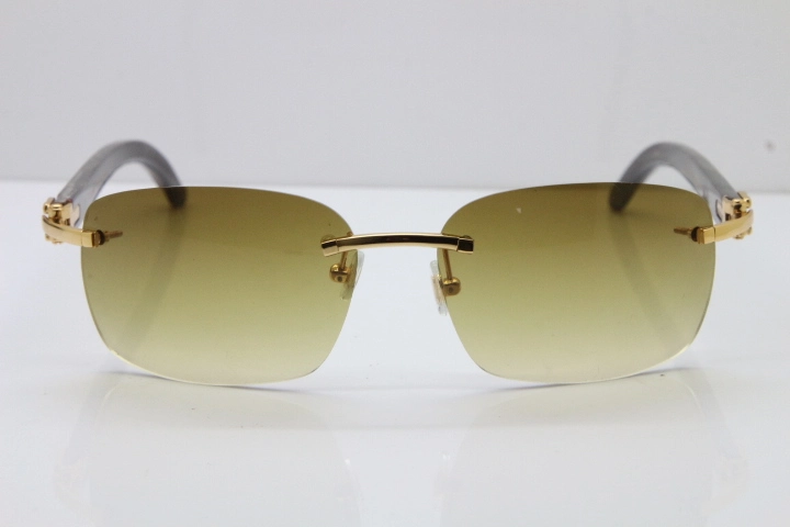 Cartier Rimless T8200497 Original Black Mix Gray Buffalo Horn Sunglasses in Gold Brown Lens Limited edition