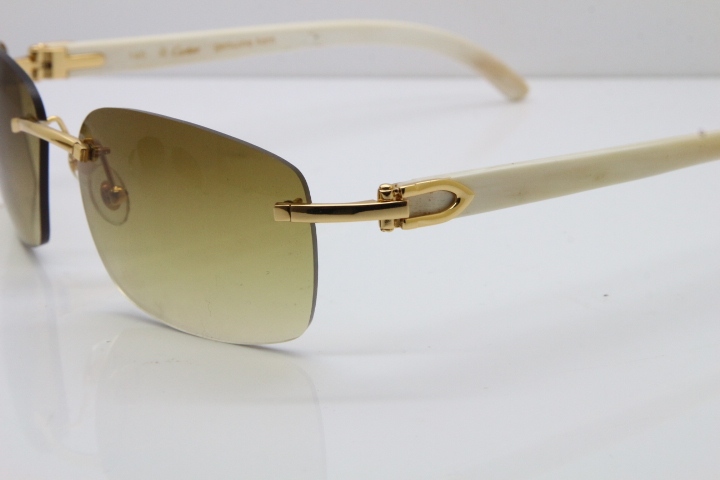 2018 New Cartier Rimless 8200497 Original White Genuine Natural Buffalo Horn Sunglasses in Gold Brown Lens Limited edition