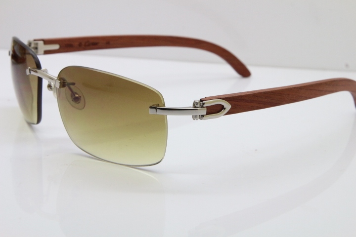 Cartier Rimless 8200497 Original Carved Wood Trimming Lens Sunglasses in Gold Brown Lens 2018 New