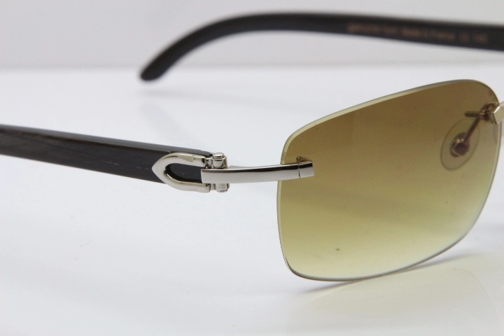 Cartier Rimless T8200497 Original Black Mix Gray Buffalo Horn Sunglasses in Gold Brown Lens Limited edition